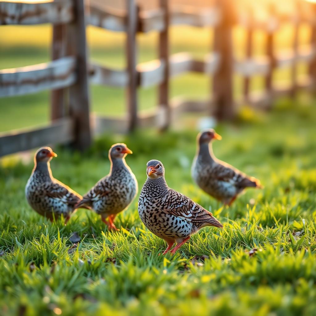 Free-range quail in the pasture